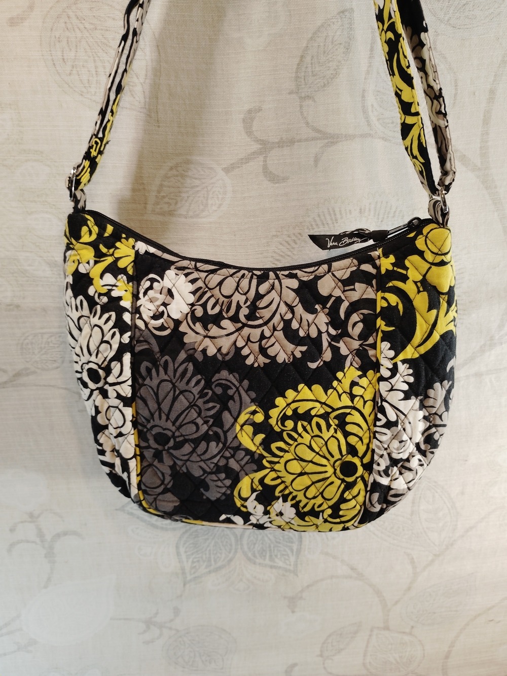 Vera Bradley Black Yellow Gray Floral Quilted Crossbody Bag
